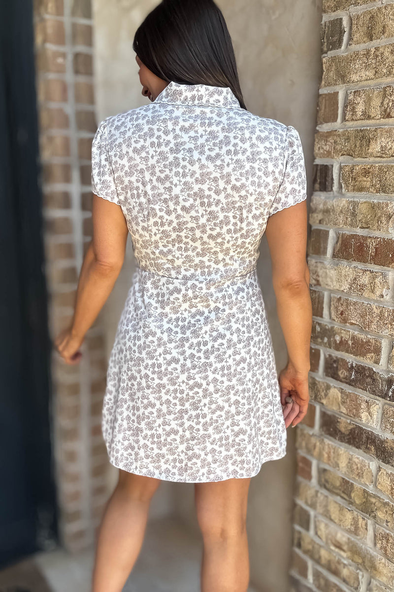 Cream Floral Print Button Down Collared Mini Dress