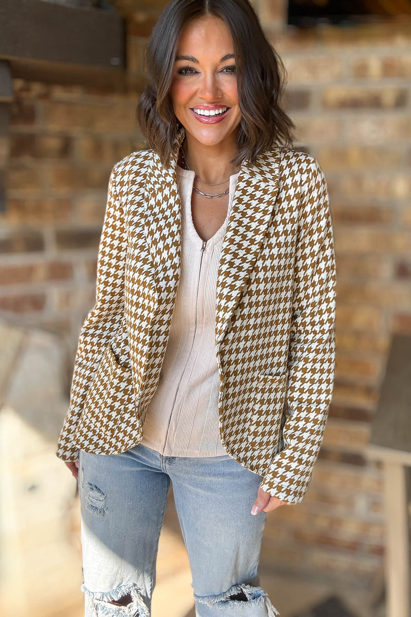 Houndstooth Jacquard Shawl Neck Blazer Jacket