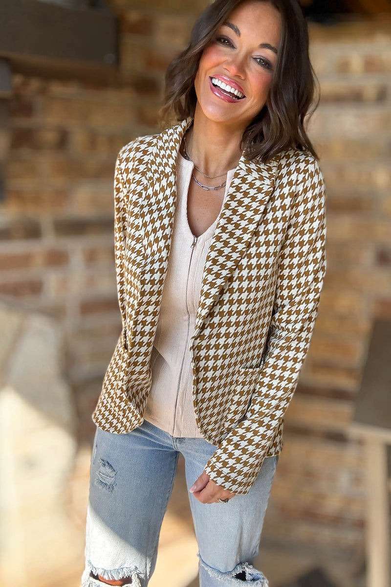 Houndstooth Jacquard Shawl Neck Blazer Jacket