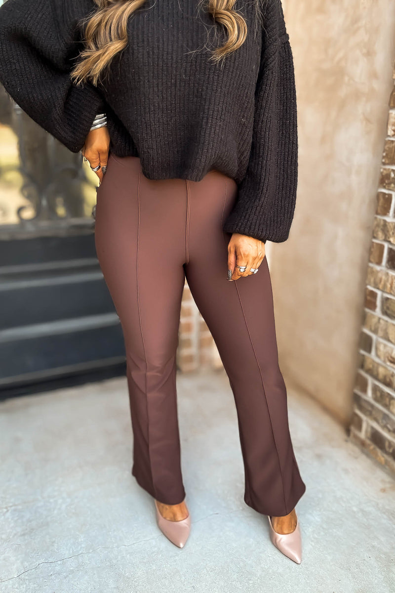 Business Casual Epresso Scuba Knit High Rise Pintuck Tailored Boot Pant
