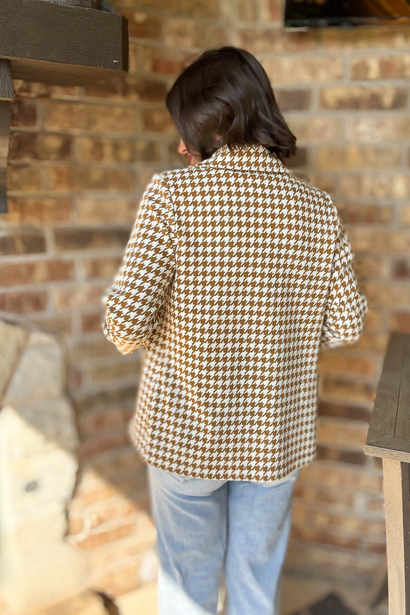 Houndstooth Jacquard Shawl Neck Blazer Jacket
