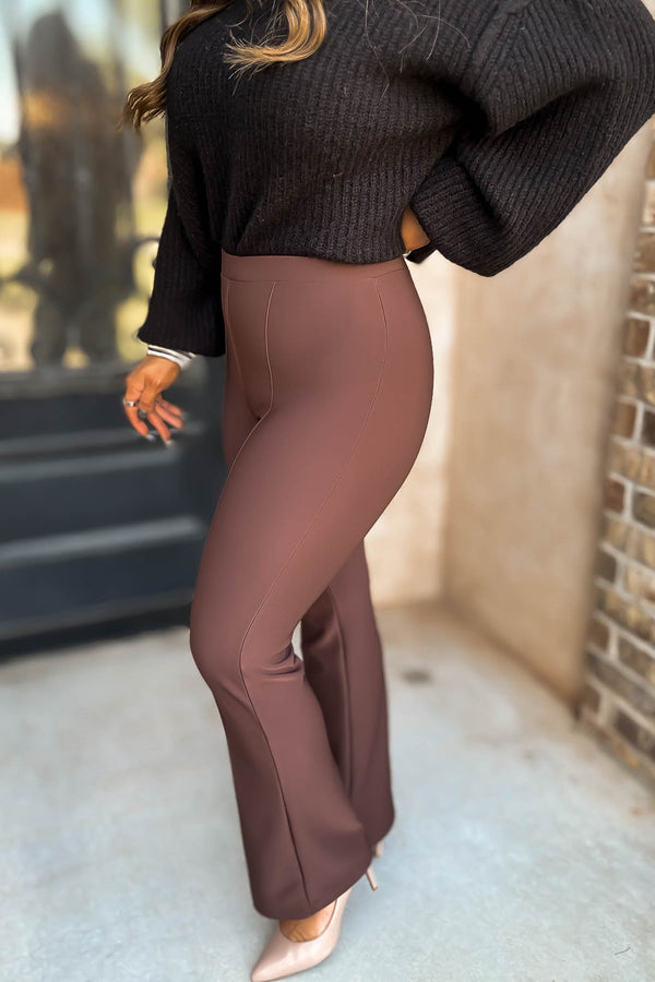 Business Casual Epresso Scuba Knit High Rise Pintuck Tailored Boot Pant