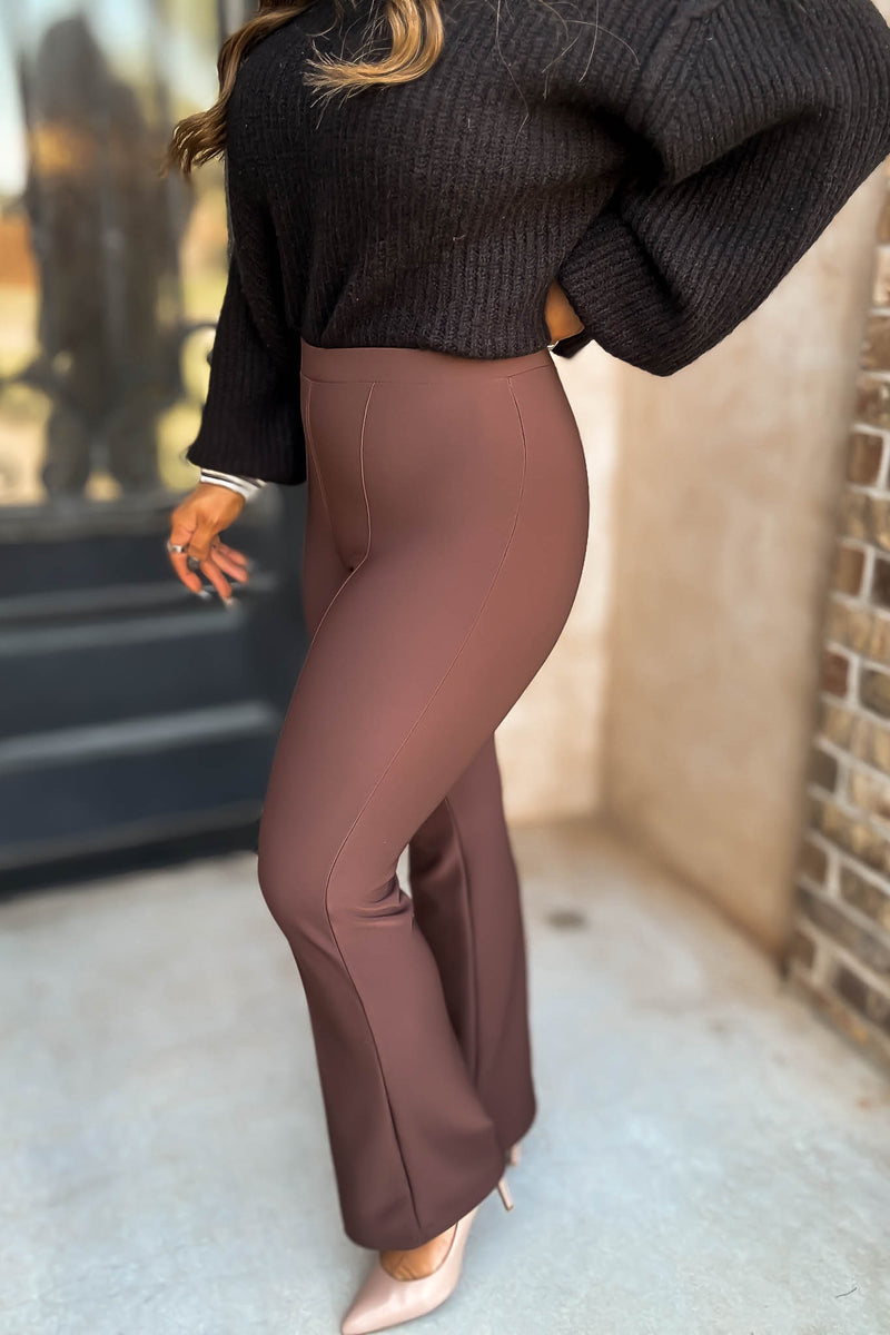 Business Casual Epresso Scuba Knit High Rise Pintuck Tailored Boot Pant
