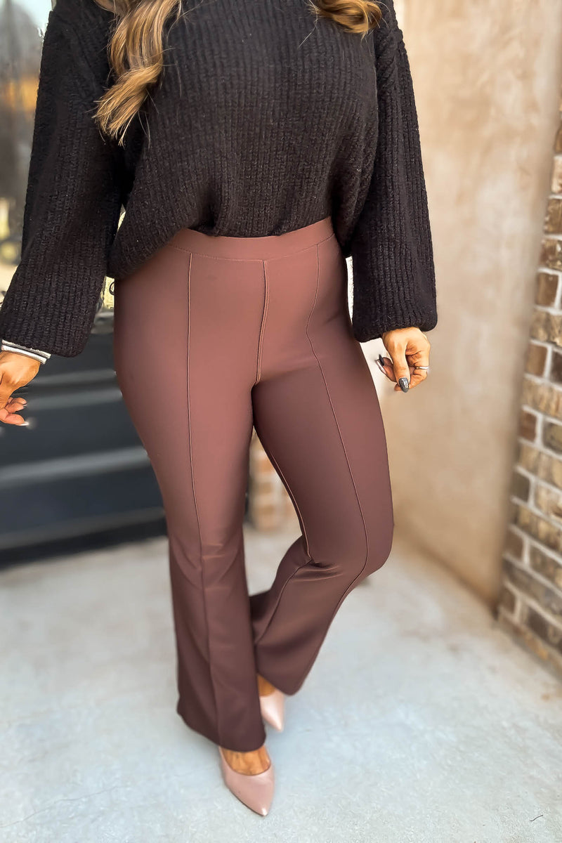 Business Casual Epresso Scuba Knit High Rise Pintuck Tailored Boot Pant