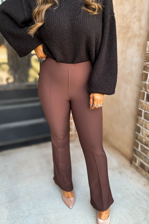 Business Casual Epresso Scuba Knit High Rise Pintuck Tailored Boot Pant
