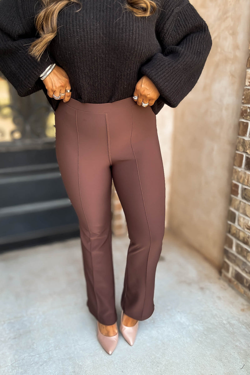 Business Casual Epresso Scuba Knit High Rise Pintuck Tailored Boot Pant