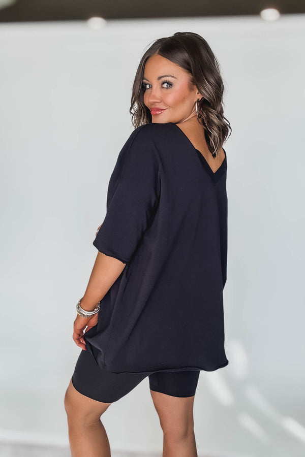HOT SHOT COTTON BLACK V-NECK REVERSIBLE TOP & BIKER SHORTS SET