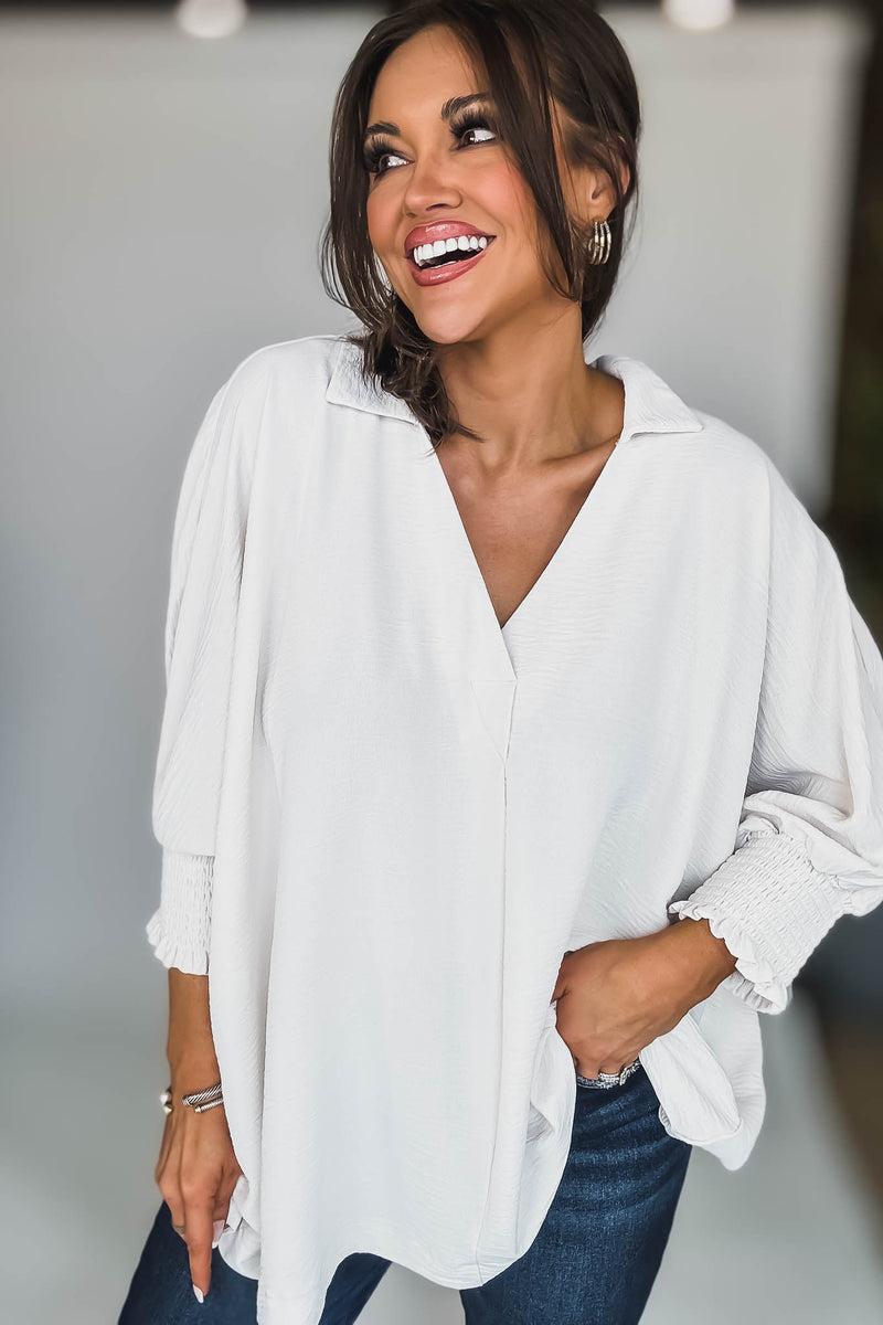 Angie Sand Beige Airflow Collar Top