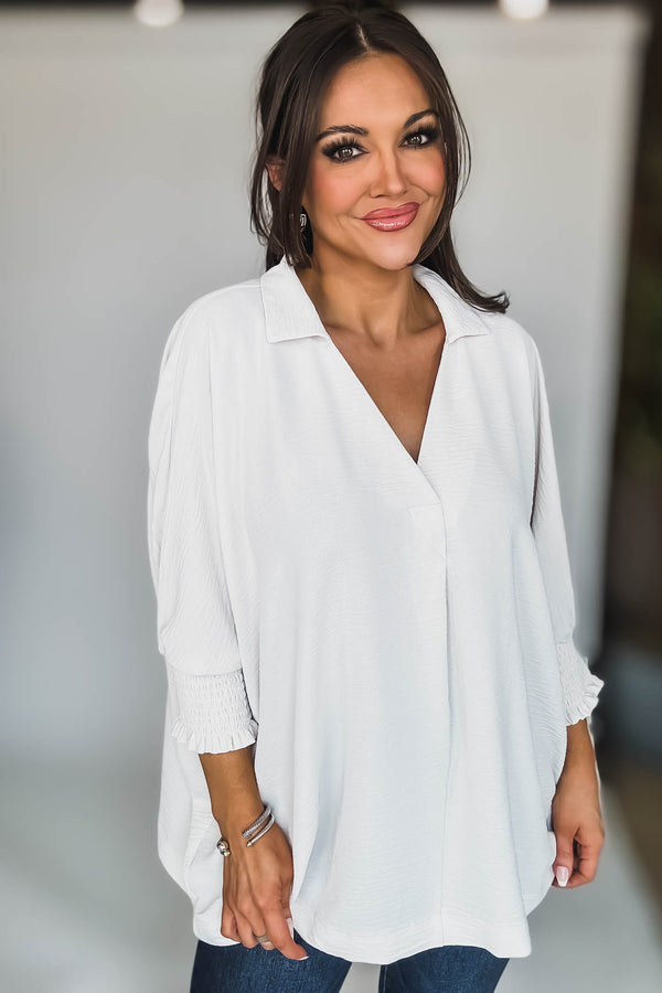 Angie Sand Beige Airflow Collar Top