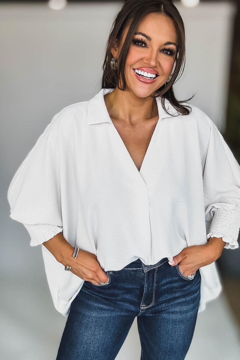 Angie Sand Beige Airflow Collar Top