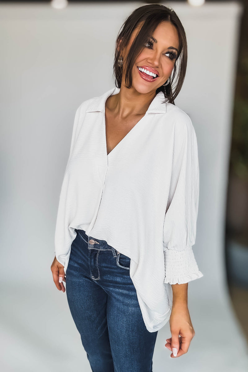 Angie Sand Beige Airflow Collar Top