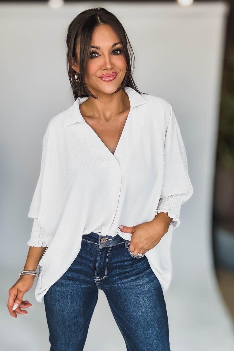 Angie Sand Beige Airflow Collar Top