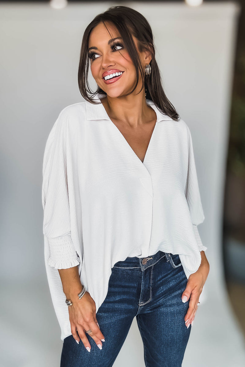 Angie Sand Beige Airflow Collar Top