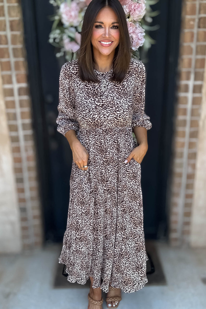 Leopard Animal Print Pocket Front Maxi Dress