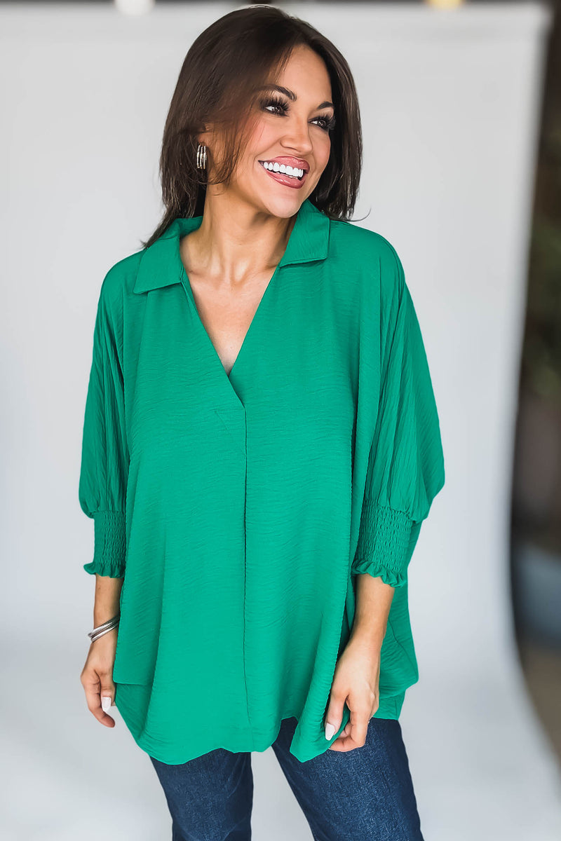 Angie Kelly Green Airflow Collar Top
