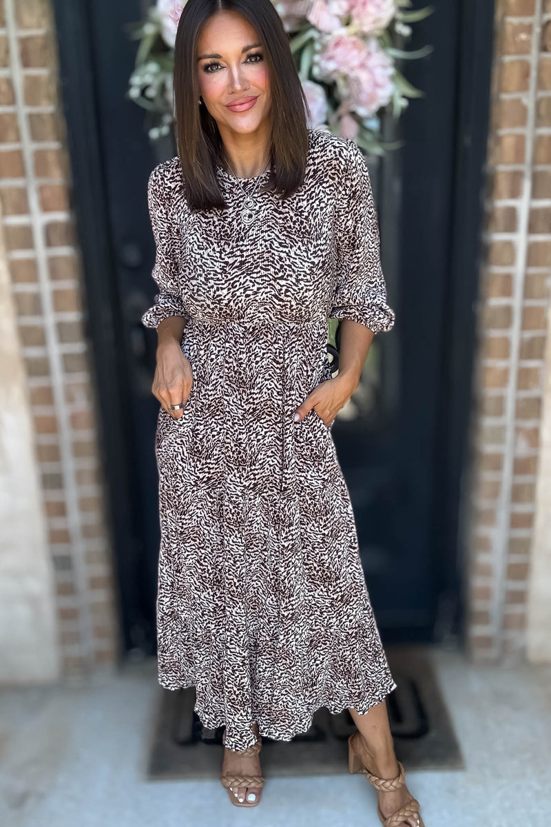 Leopard Animal Print Pocket Front Maxi Dress