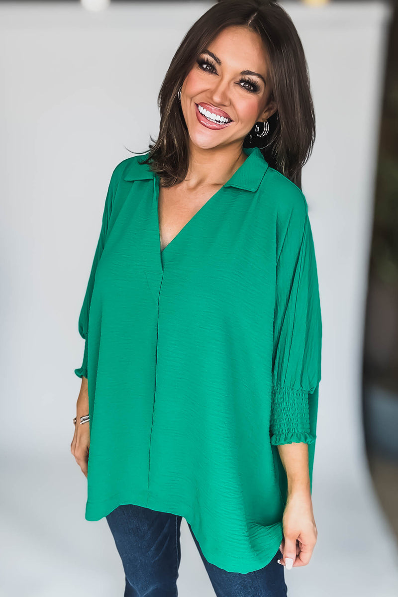 Angie Kelly Green Airflow Collar Top