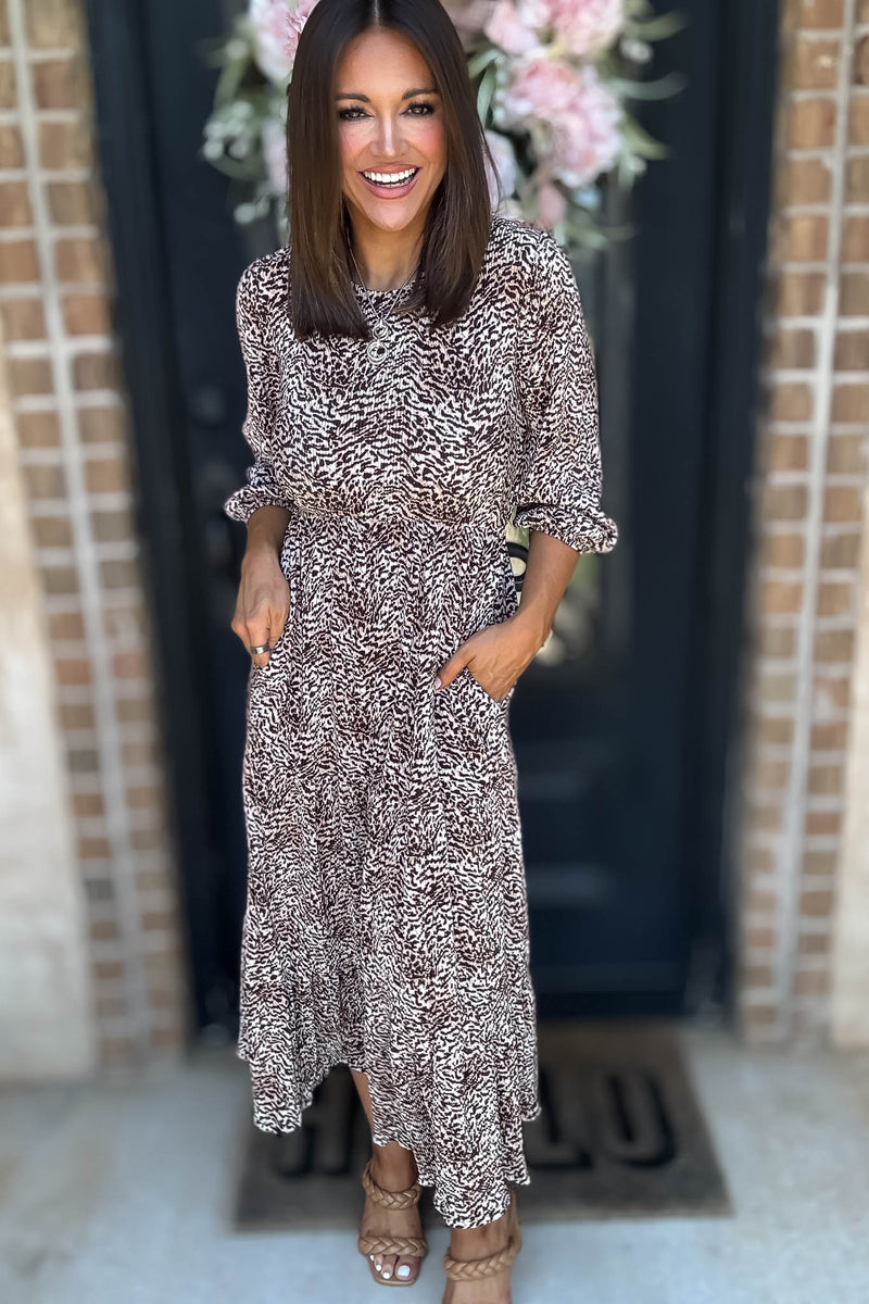 Leopard Animal Print Pocket Front Maxi Dress