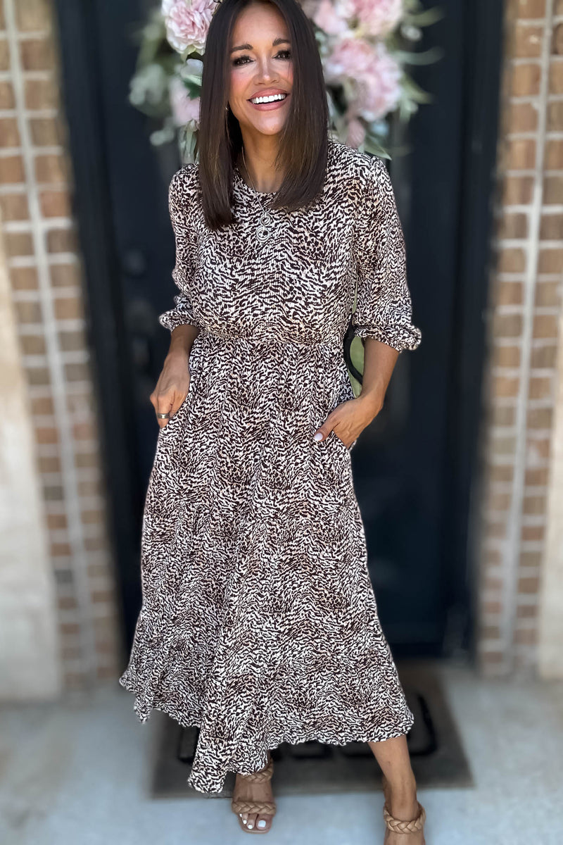 Leopard Animal Print Pocket Front Maxi Dress