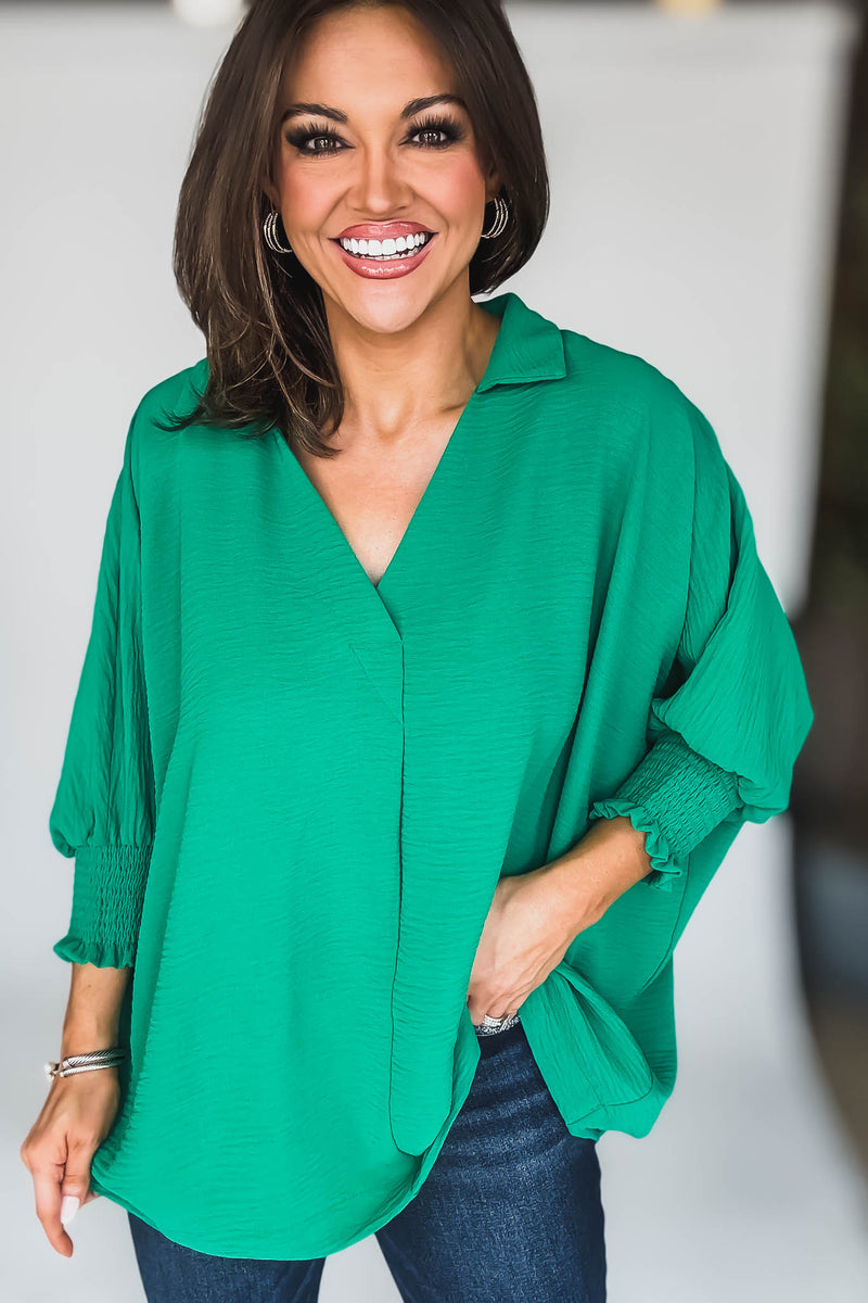 Angie Kelly Green Airflow Collar Top