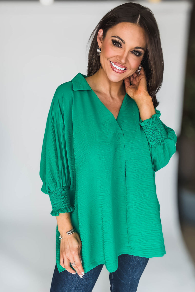 Angie Kelly Green Airflow Collar Top