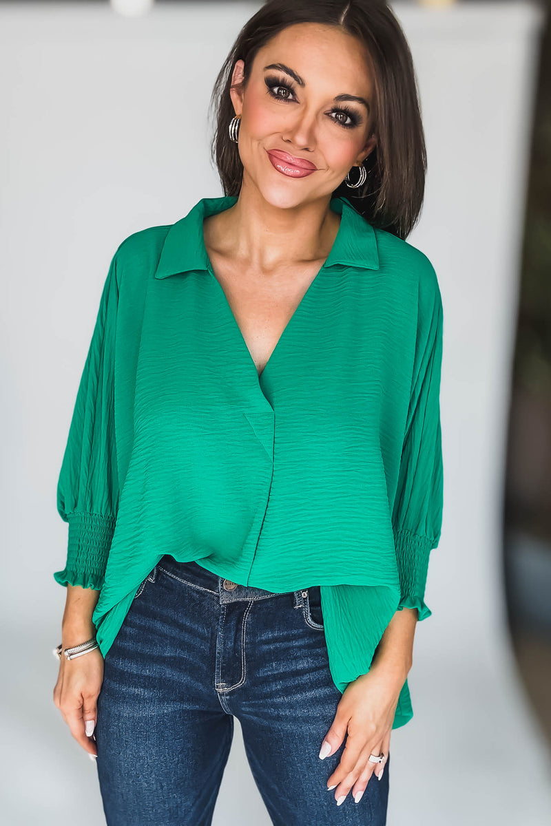 Angie Kelly Green Airflow Collar Top