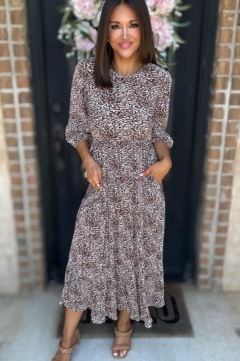 Leopard Animal Print Pocket Front Maxi Dress