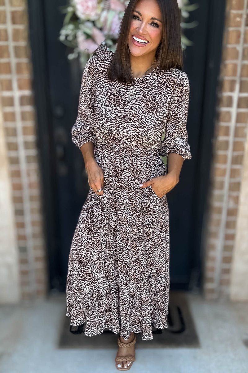 Leopard Animal Print Pocket Front Maxi Dress