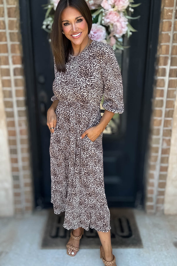 Leopard Animal Print Pocket Front Maxi Dress