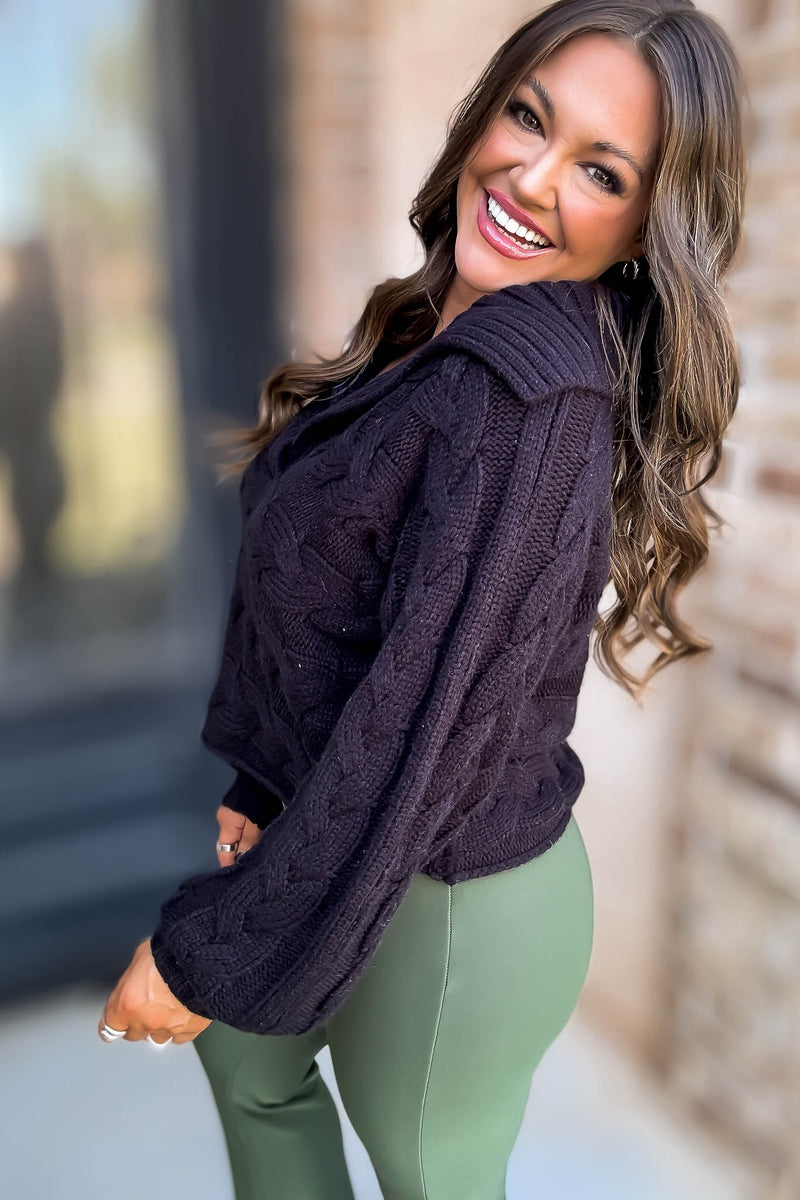 Black Johnny Collar Knit Top