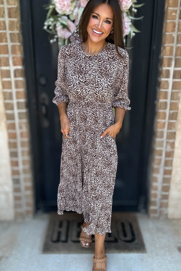 Leopard Animal Print Pocket Front Maxi Dress