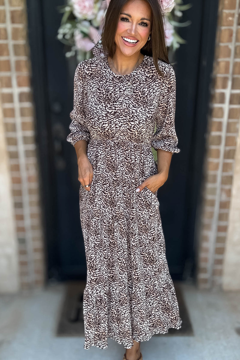 Leopard Animal Print Pocket Front Maxi Dress