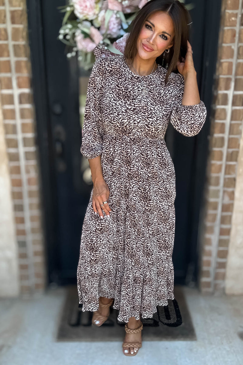 Leopard Animal Print Pocket Front Maxi Dress