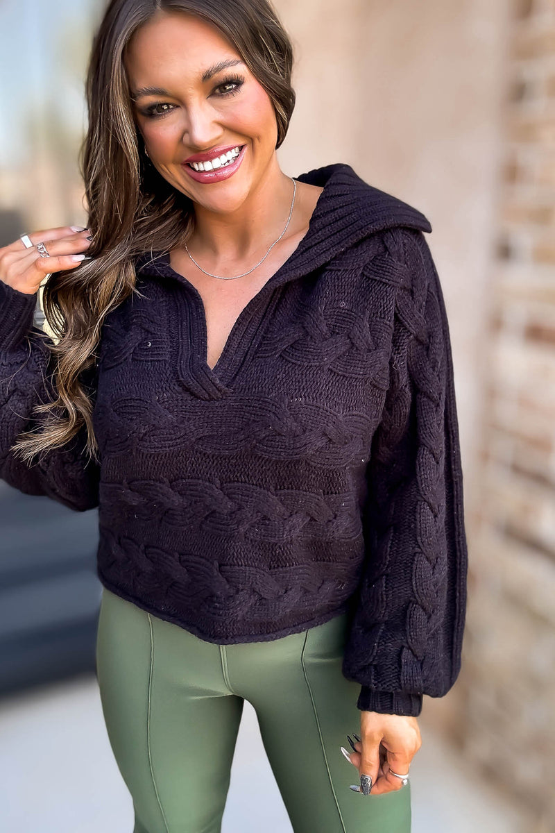 Black Johnny Collar Knit Top