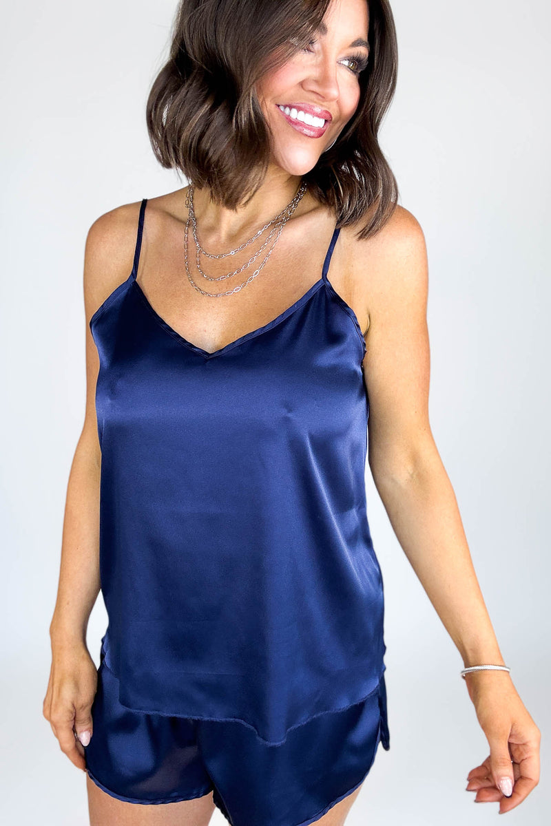 Good Night Navy Satin Cami & Short 2 Piece Set