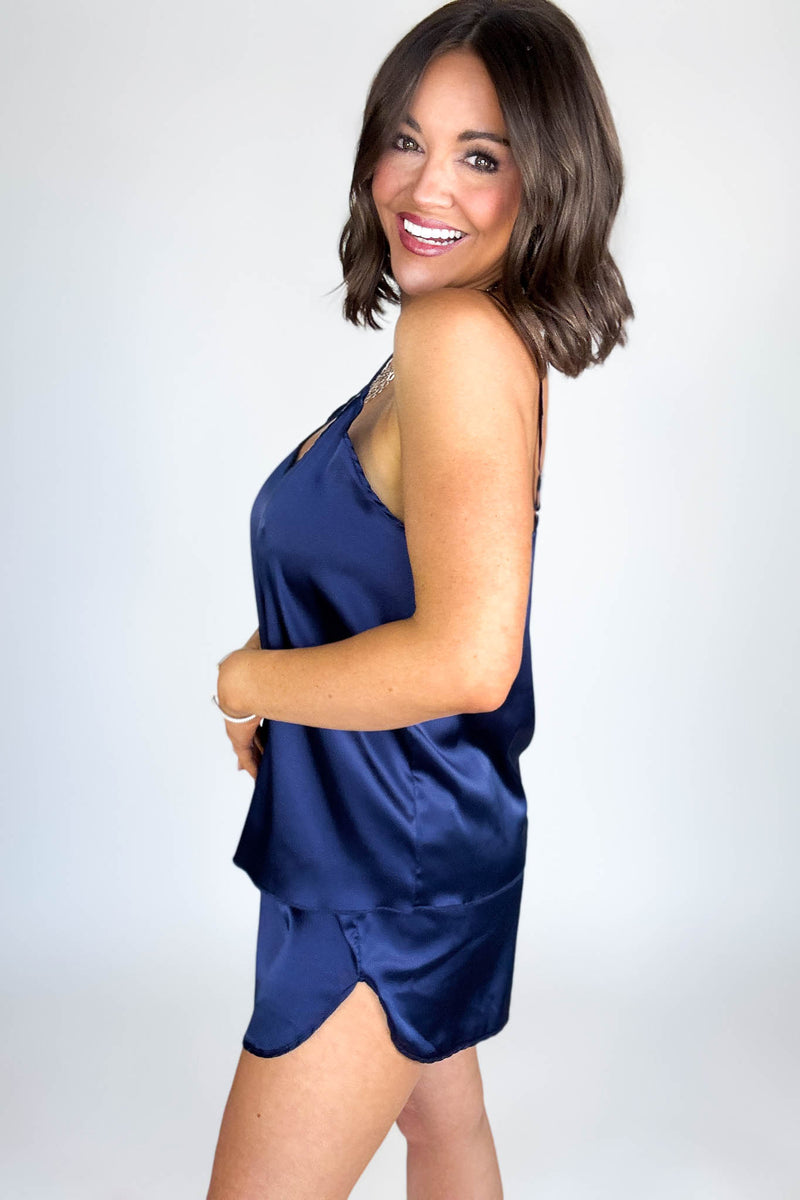 Good Night Navy Satin Cami & Short 2 Piece Set