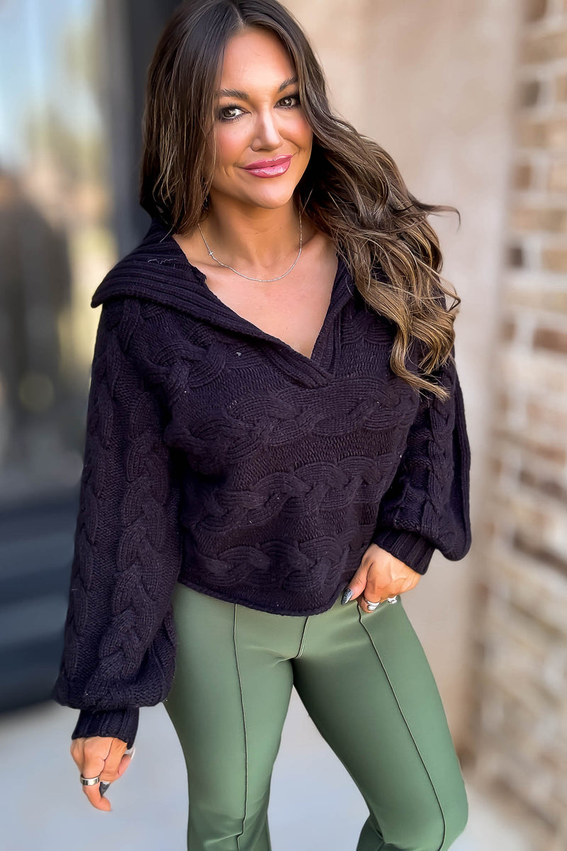 Black Johnny Collar Knit Top