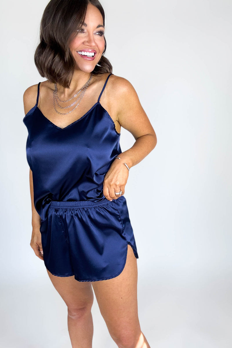 Good Night Navy Satin Cami & Short 2 Piece Set