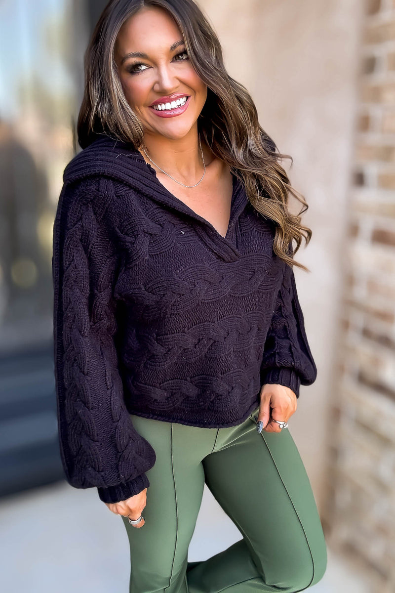 Black Johnny Collar Knit Top