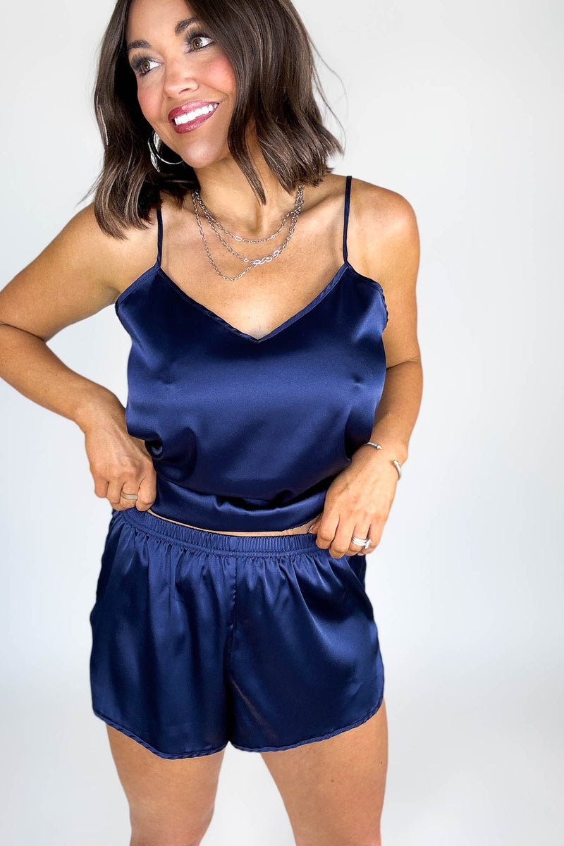 Good Night Navy Satin Cami & Short 2 Piece Set