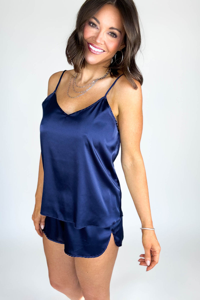 Good Night Navy Satin Cami & Short 2 Piece Set