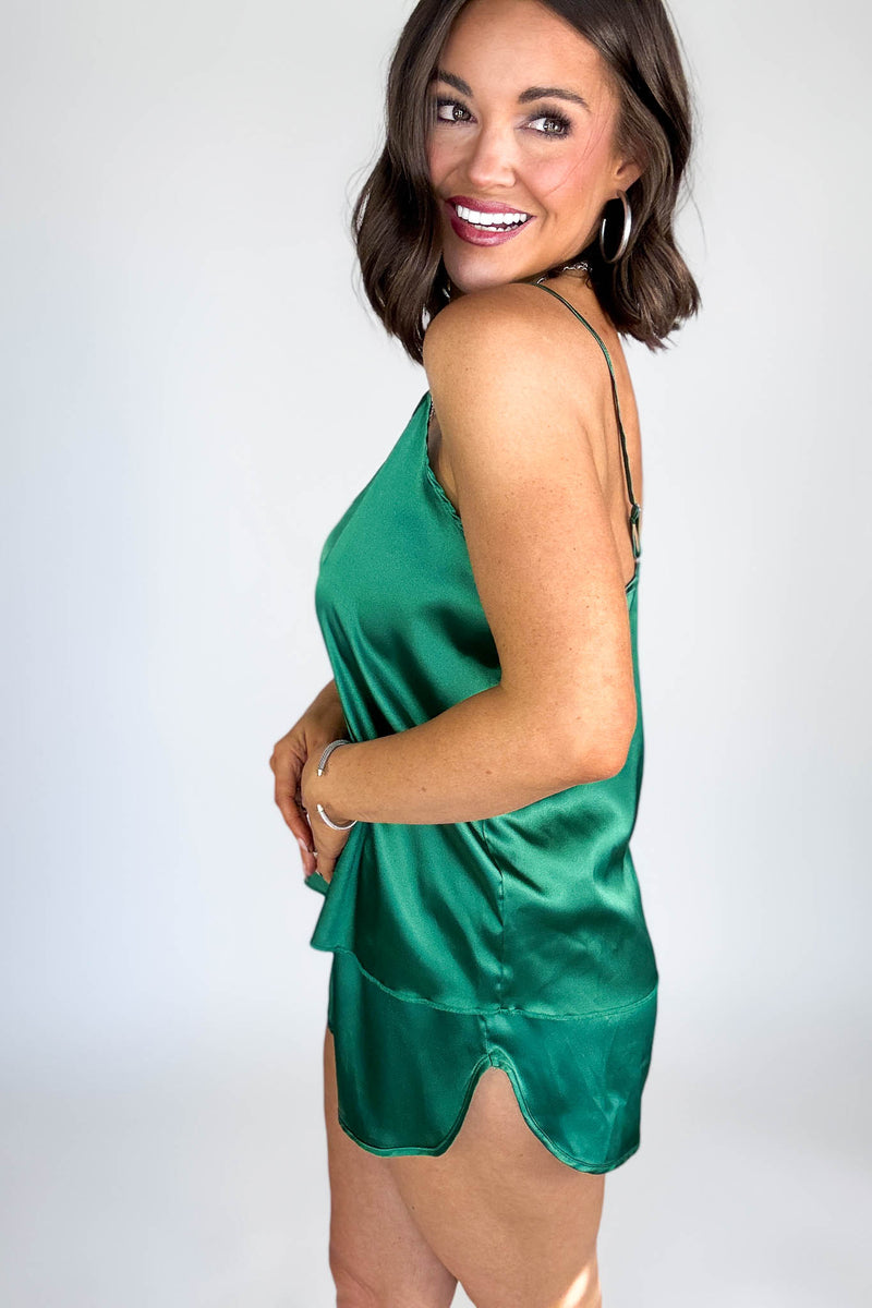 Good Night Hunter Green Satin Cami & Short 2 Piece Set