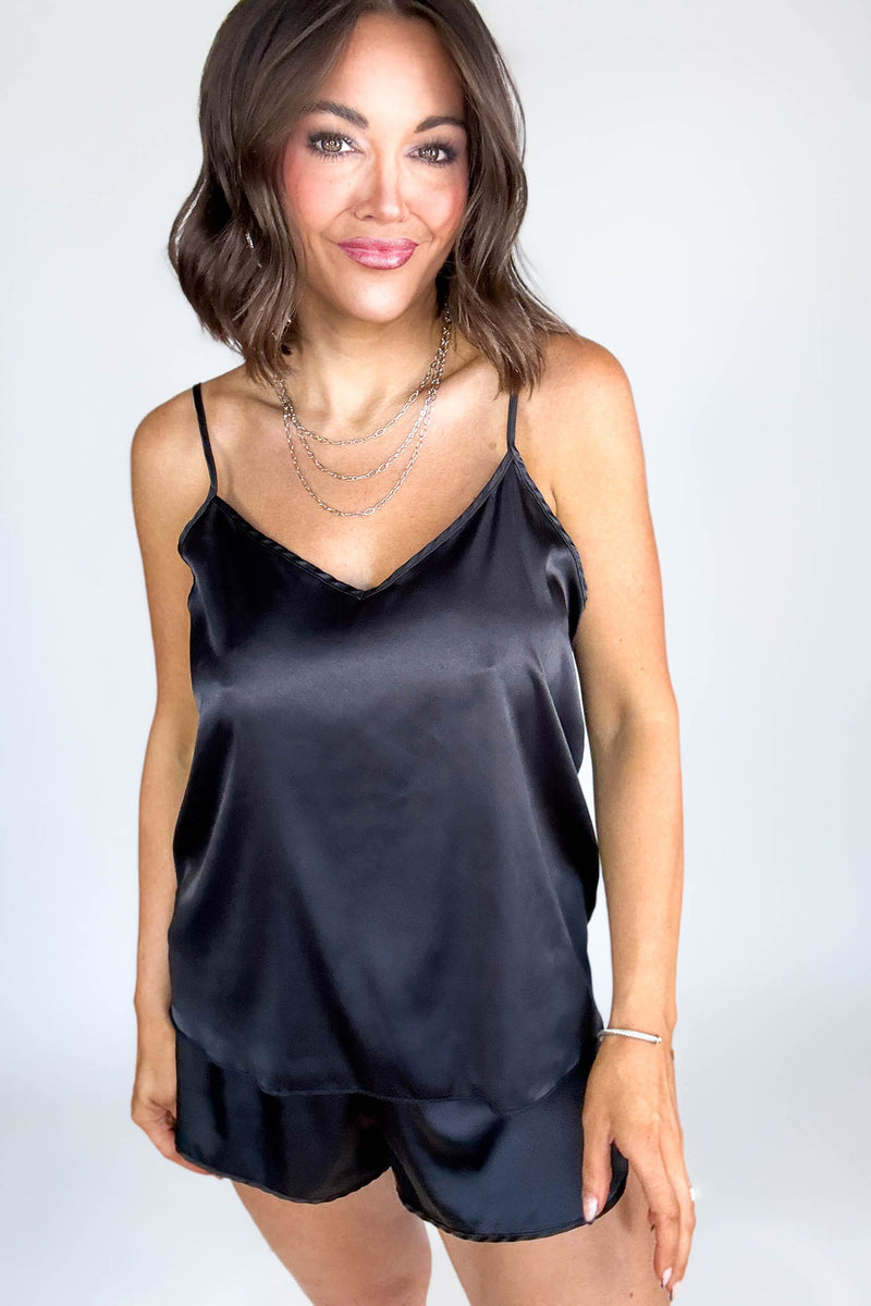 Good Night Black Satin Cami & Short 2 Piece Set