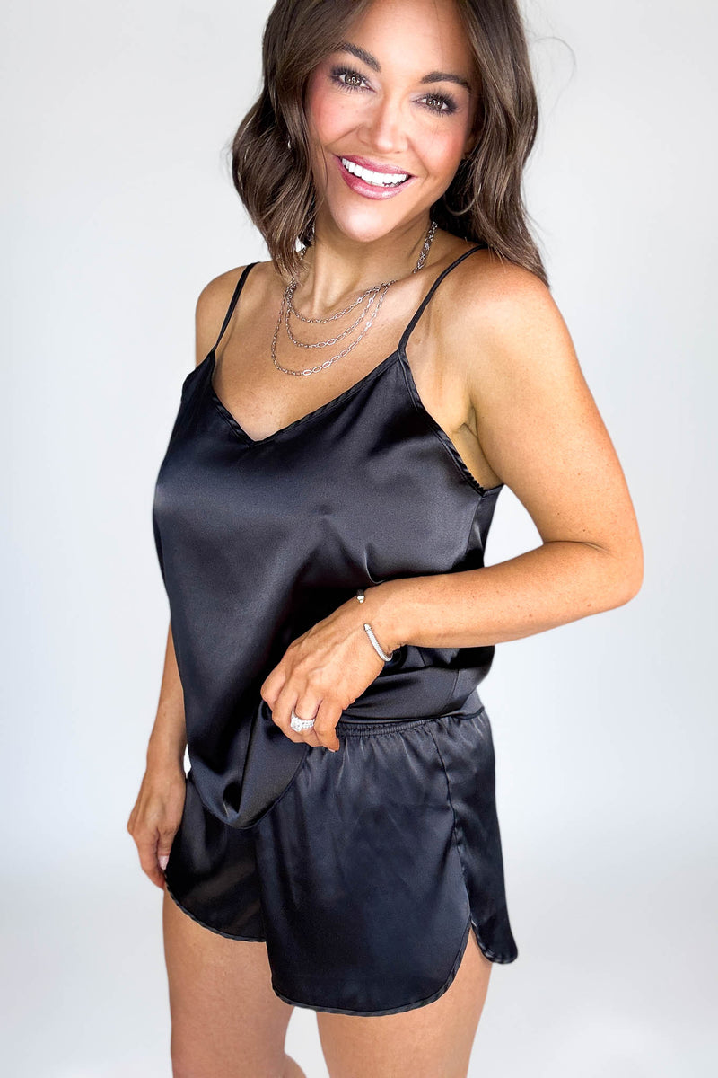 Good Night Black Satin Cami & Short 2 Piece Set