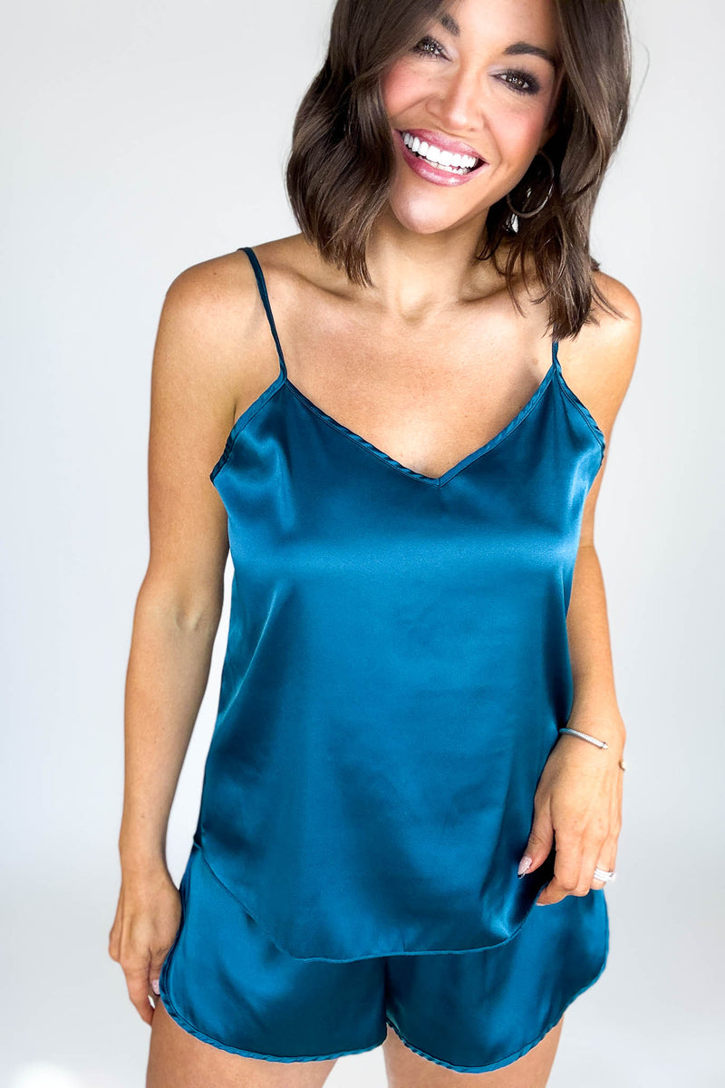 Good Night Teal Satin Cami & Short 2 Piece Set