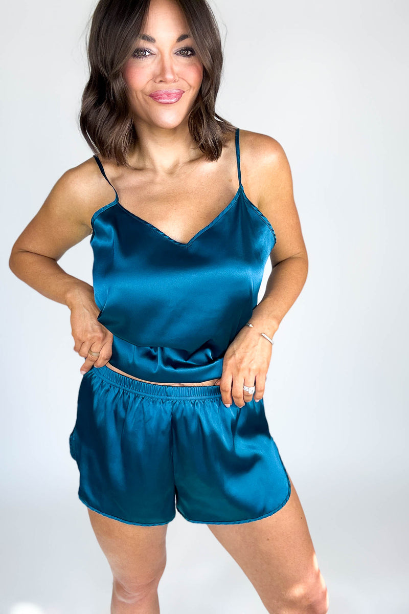 Good Night Teal Satin Cami & Short 2 Piece Set