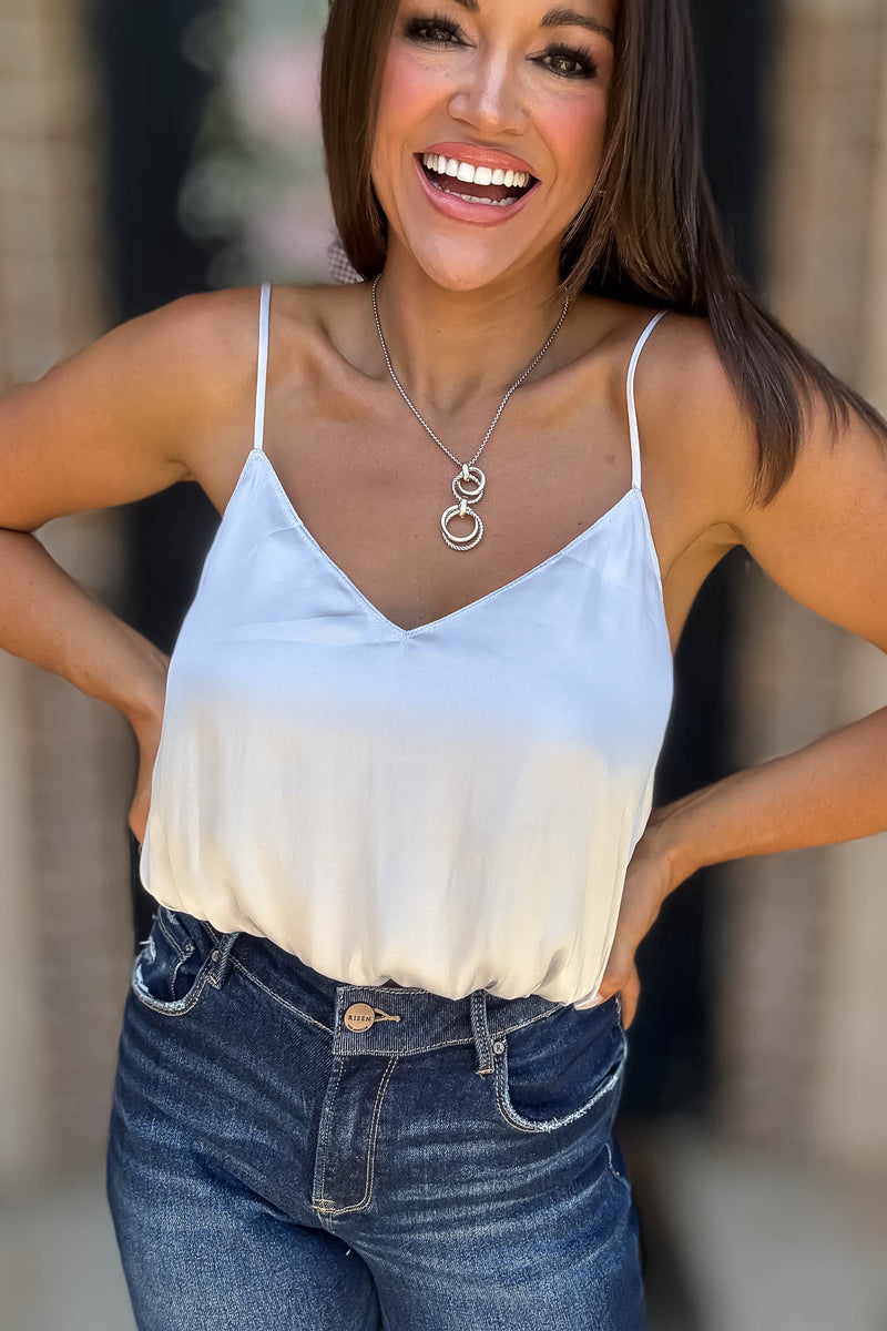 Solid Soft Silver Grey Elastic Band Crop Silky Cami Bubble Top