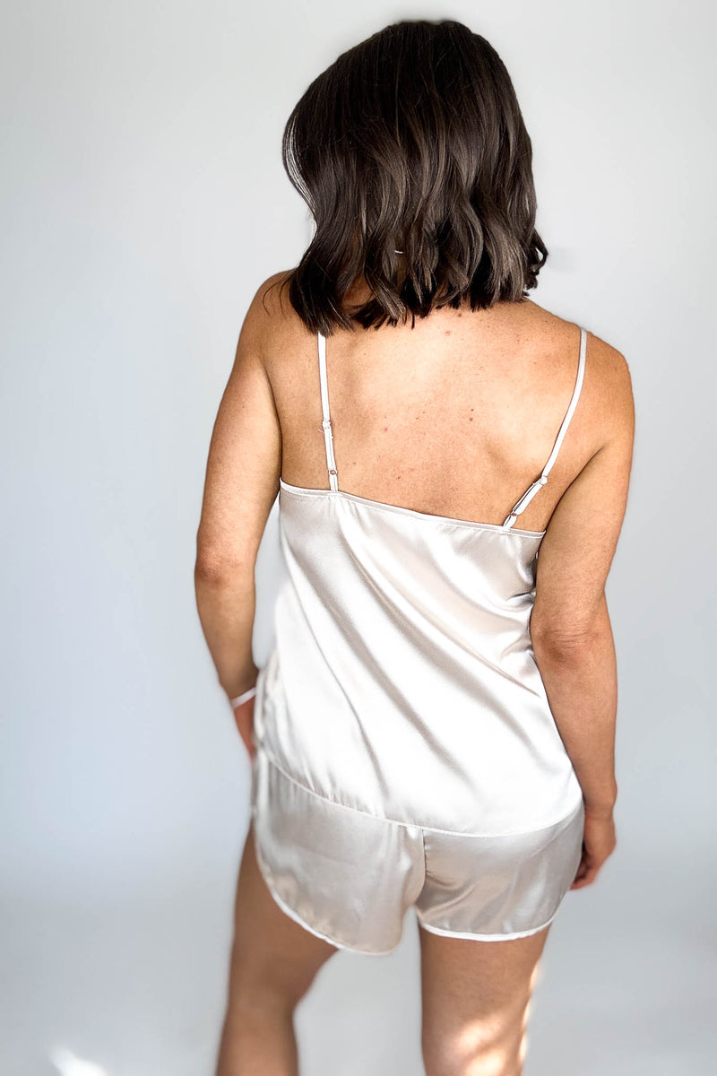 Good Night Sand Beige Satin Cami & Short 2 Piece Set