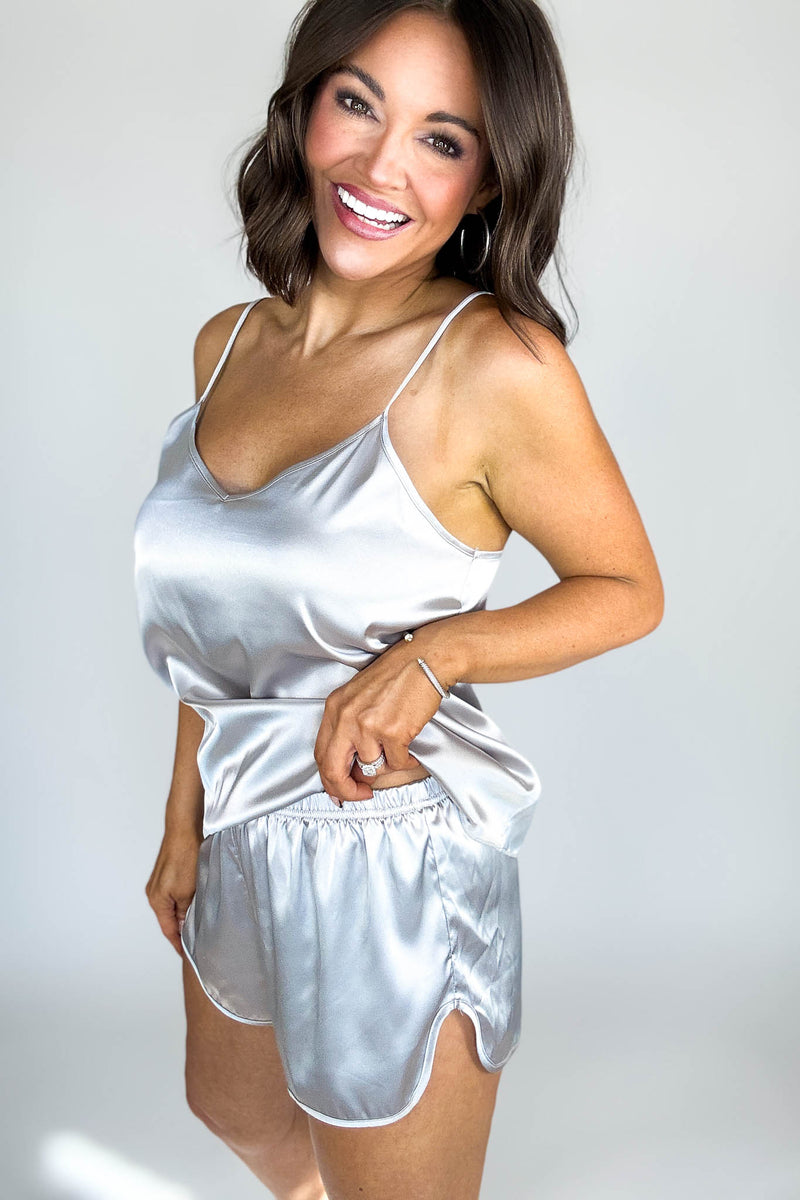 Good Night Silver Satin Cami & Short 2 Piece Set