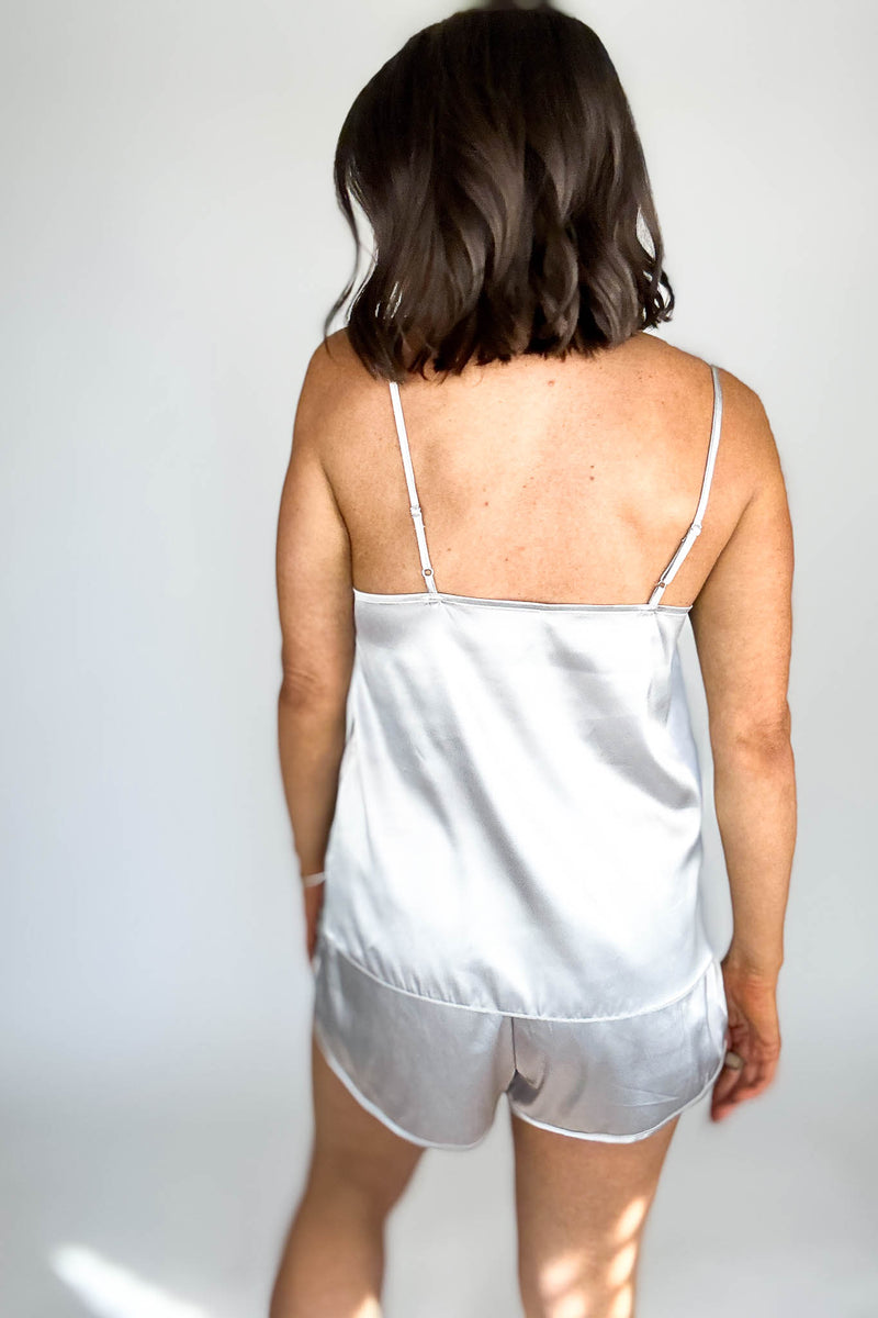 Good Night Silver Satin Cami & Short 2 Piece Set